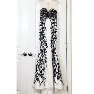 Stunning Black and White Prom Dress with Low Back